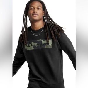 Champion Crew Fleece Black Camu Logo Skater Streetwear Oversized  Sweatshirt L